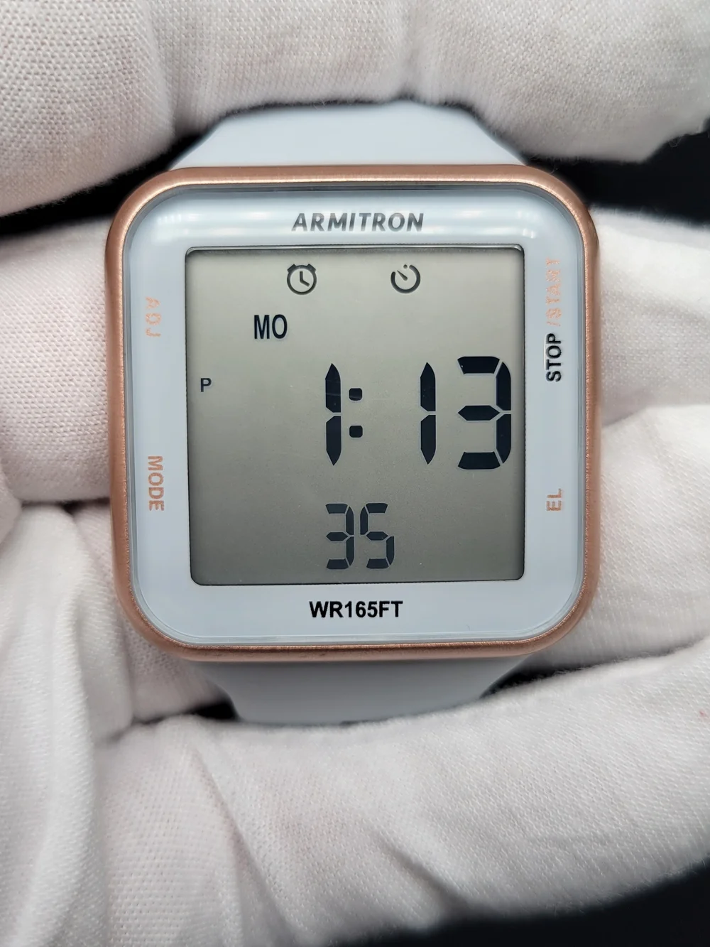 Armitron White Digital Watch with Rose Gold Bezel